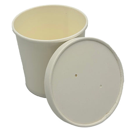 16 OZ White Double Poly-Coated Paper Food Cup with Lid 250/Case