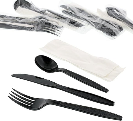 4 PC Plastic Cutlery Heavy Weight Wrapped Polystyrene Pack with Napkin - 500/Case