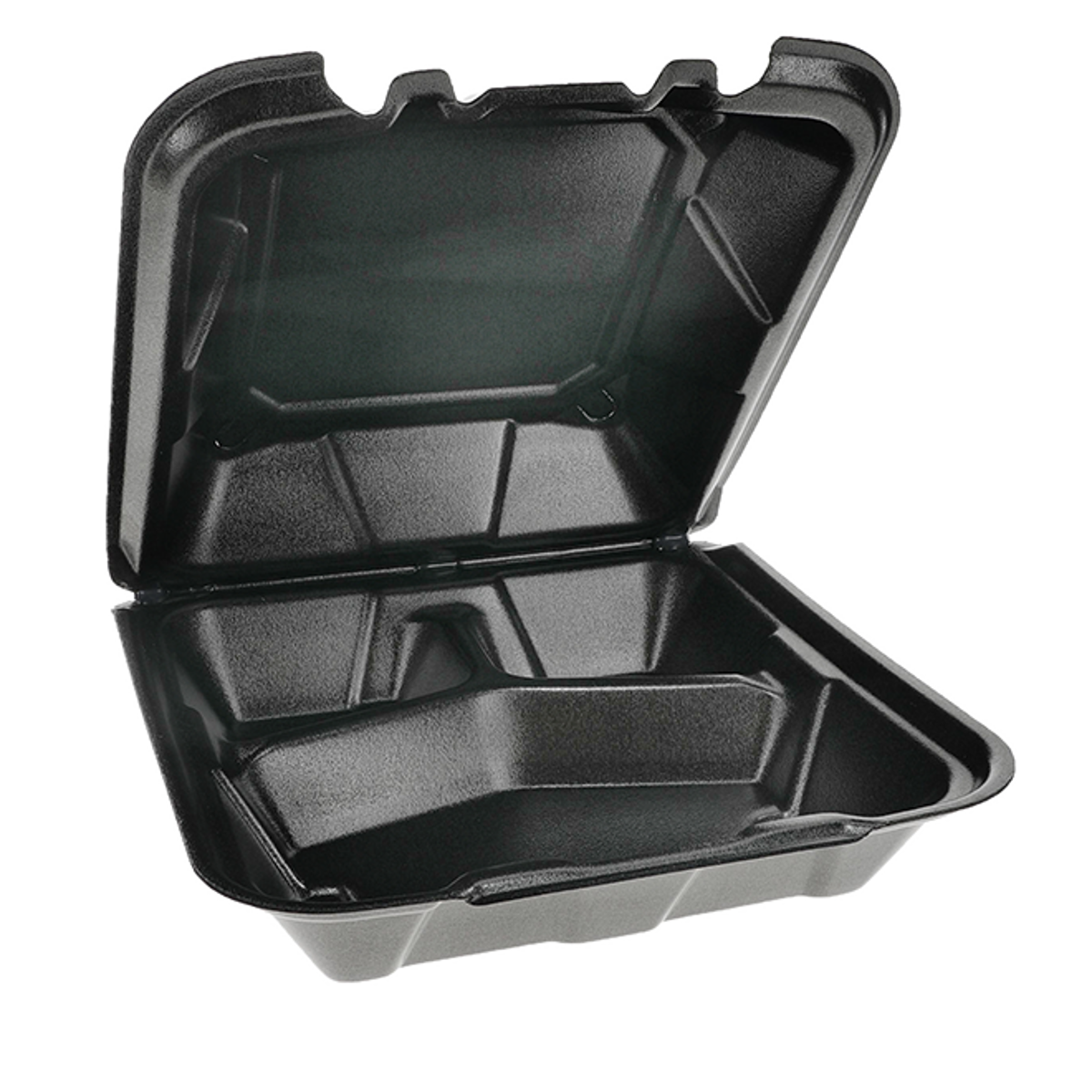 Caja con bisagras de poliestireno expandido, 9 x 9 x 2,75, 3 compartimentos, 150 unidades