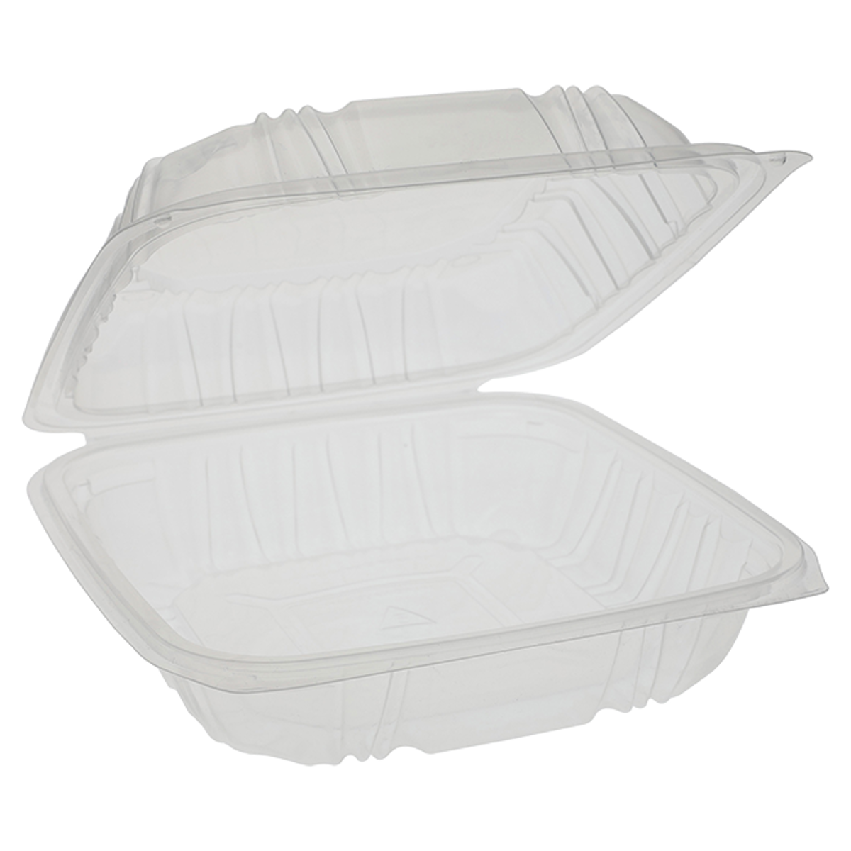 Contenedor de plástico translúcido con bisagras, 8 x 8 x 2,95 cm, 1 compartimento, 250 unidades por caja