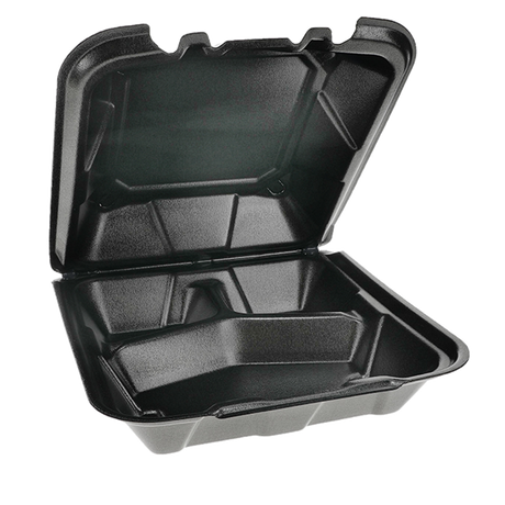 Styrofoam Hinged Clamshell 8*8*2.75 3 Compartment 150/Case