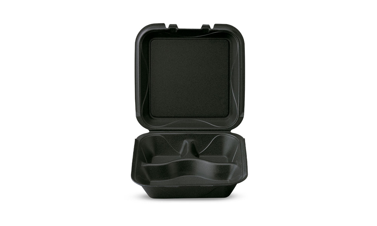 Darnel Styrofoam Hinged Clamshell S3 Vented, 3-compartment Large (9 3/16" x 9 3/16" x 3") 200/Case