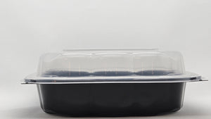 Contenedores de plástico con bisagras/Base transparente/negra 8*8*2.95 150/Caja