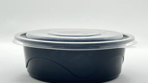 Recipiente redondo de plástico con tapa de 7 3/4", 24 oz, 150 unidades por caja