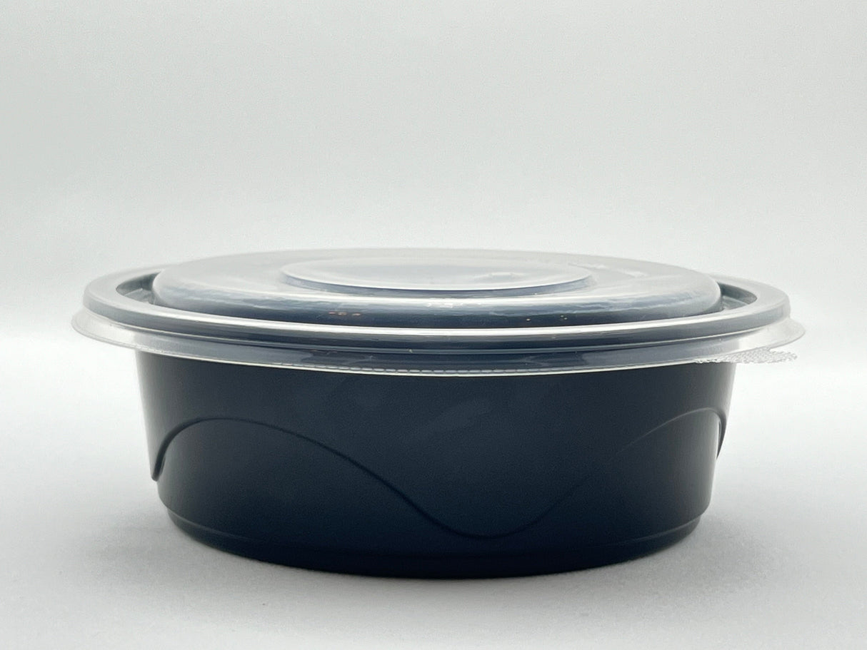 Plastic Round Bowl/Lid - 7 1/3" x 2" Round 32oz. 150/Case - Albert's Distribution