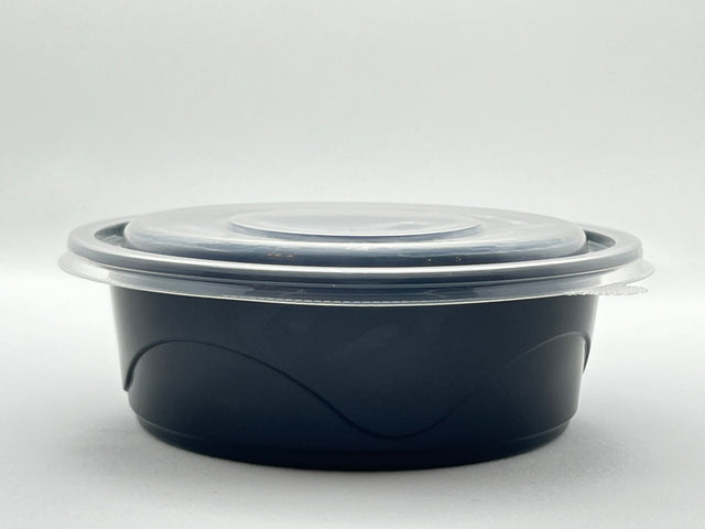 Plastic Round Bowl/Lid - 7 1/3" x 2" Round 32oz. 150/Case - Albert's Distribution